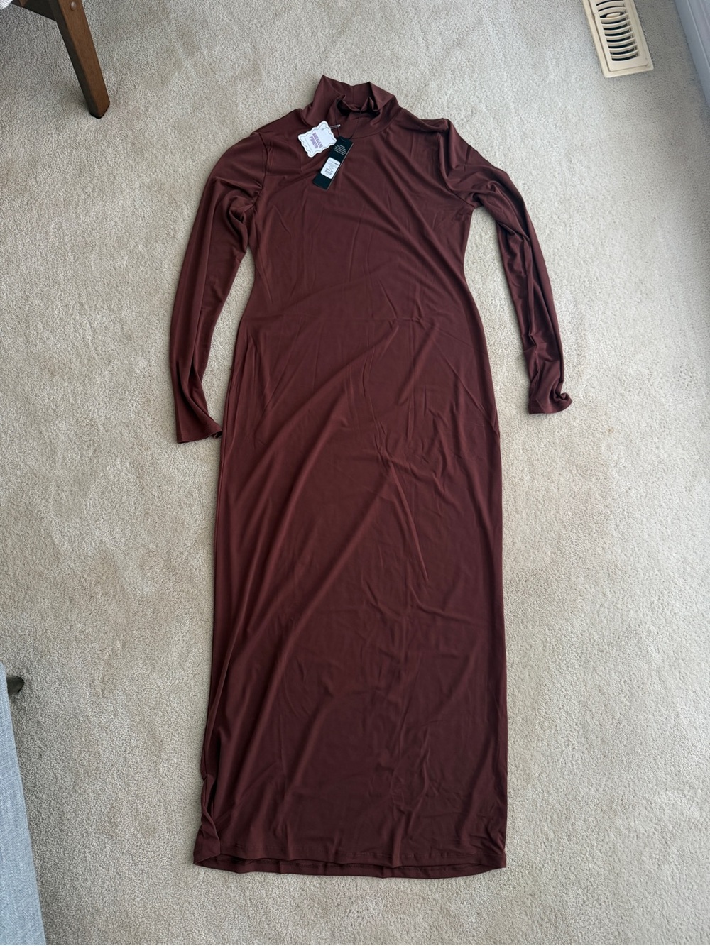 Fashion Nova Long Sleeve Mock Neck Maxi Dress - Maroon